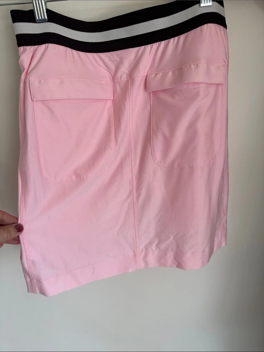 Belyn Key Light Pink Mini Skirt with Black-and-White Striped Waistband